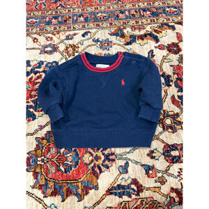 Ralph Lauren Baby Navy Crewneck Sweatshirt Red Pony Logo 6M Cotton Fleece